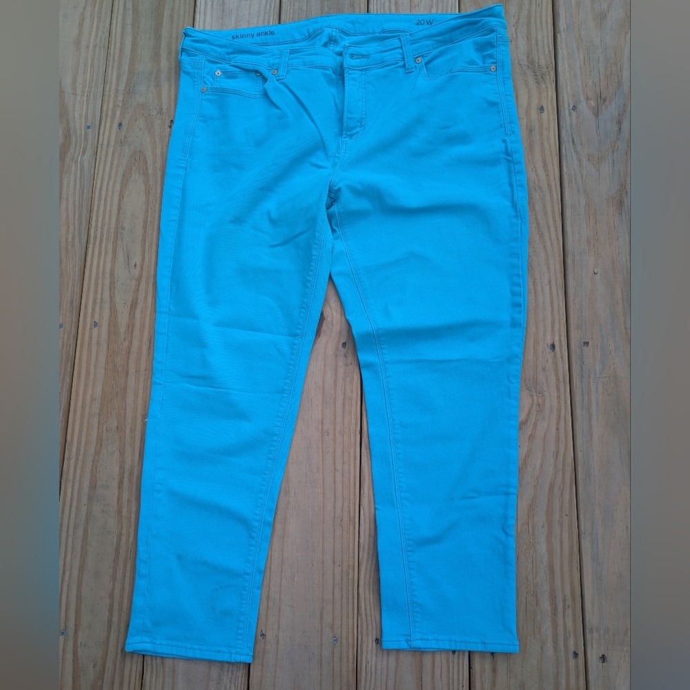 Womans Skinny Ankle High Stretch Light Teal Blue 5 Pocket Jeans Pants Size 20W